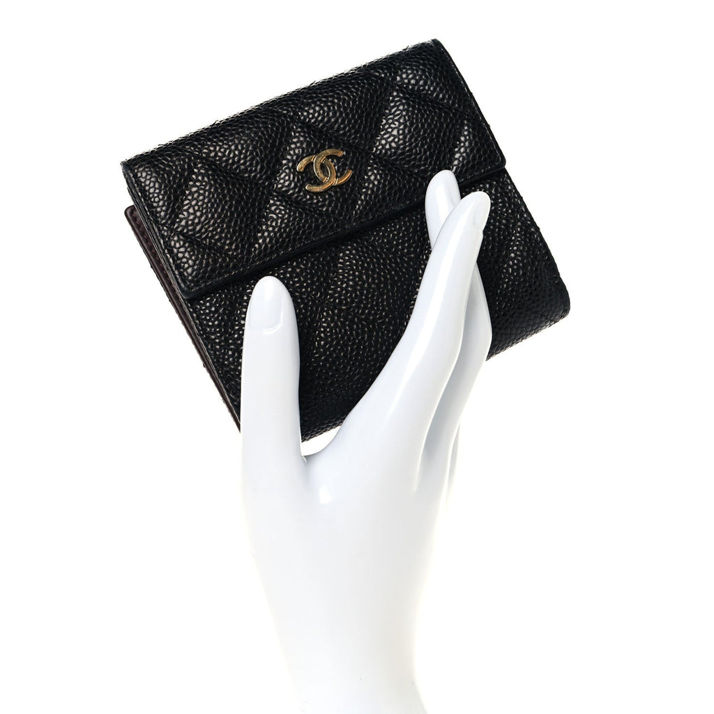 Caviar Quilted Compact French Flap Wallet Black