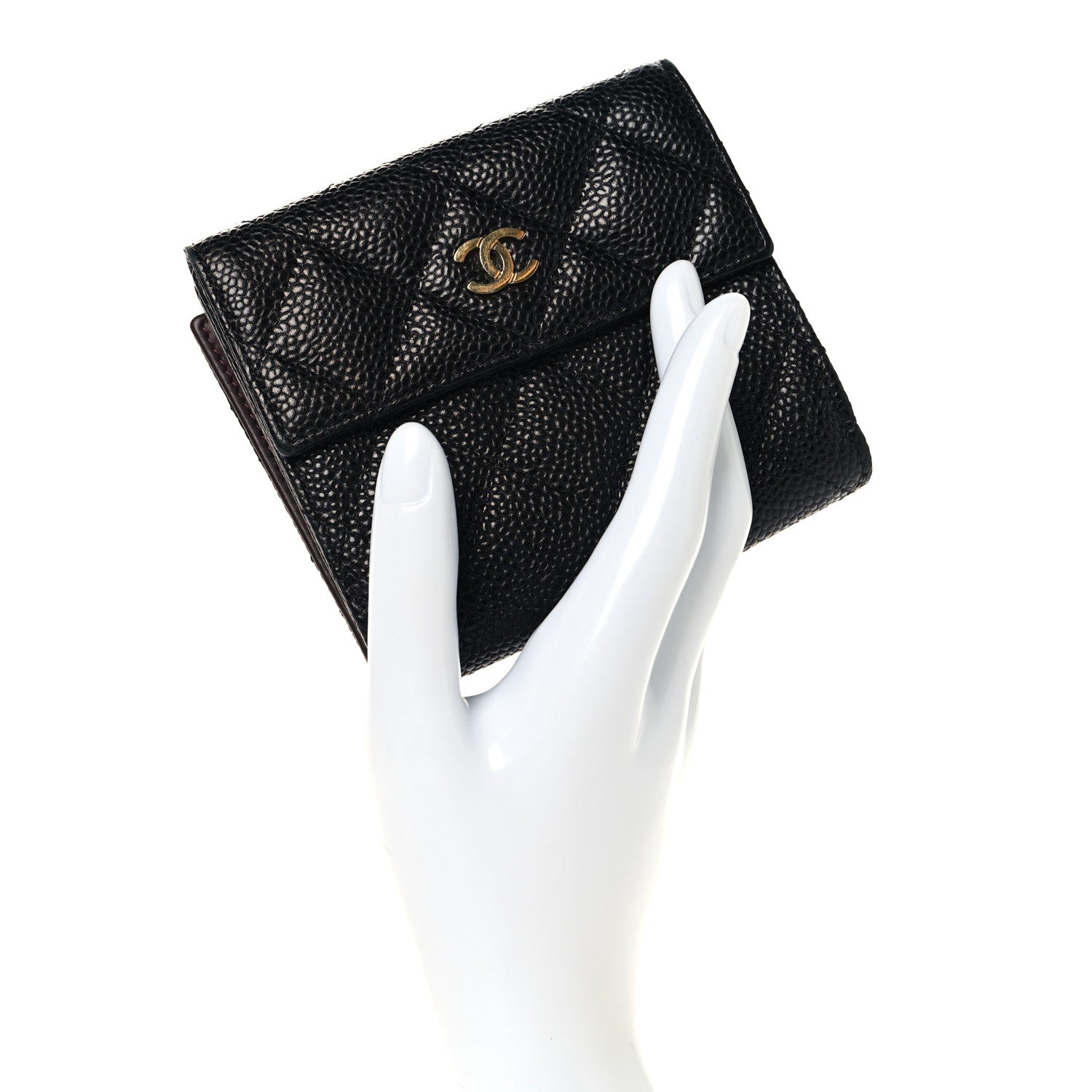 Caviar Quilted Compact French Flap Wallet Black
