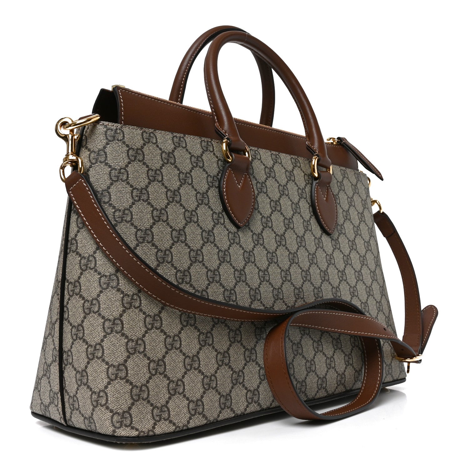 GG Supreme Monogram Large Zip Top Tote Beige Tuscany