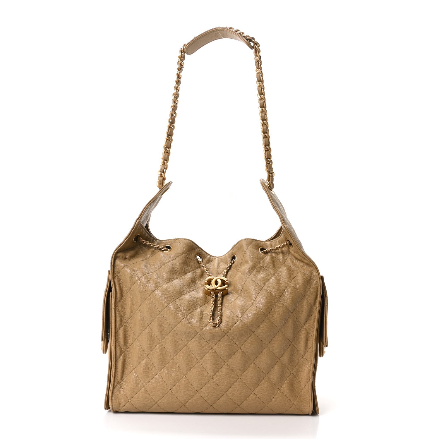 Caviar Quilted Medium Chanel 25 Handbag Dark Beige