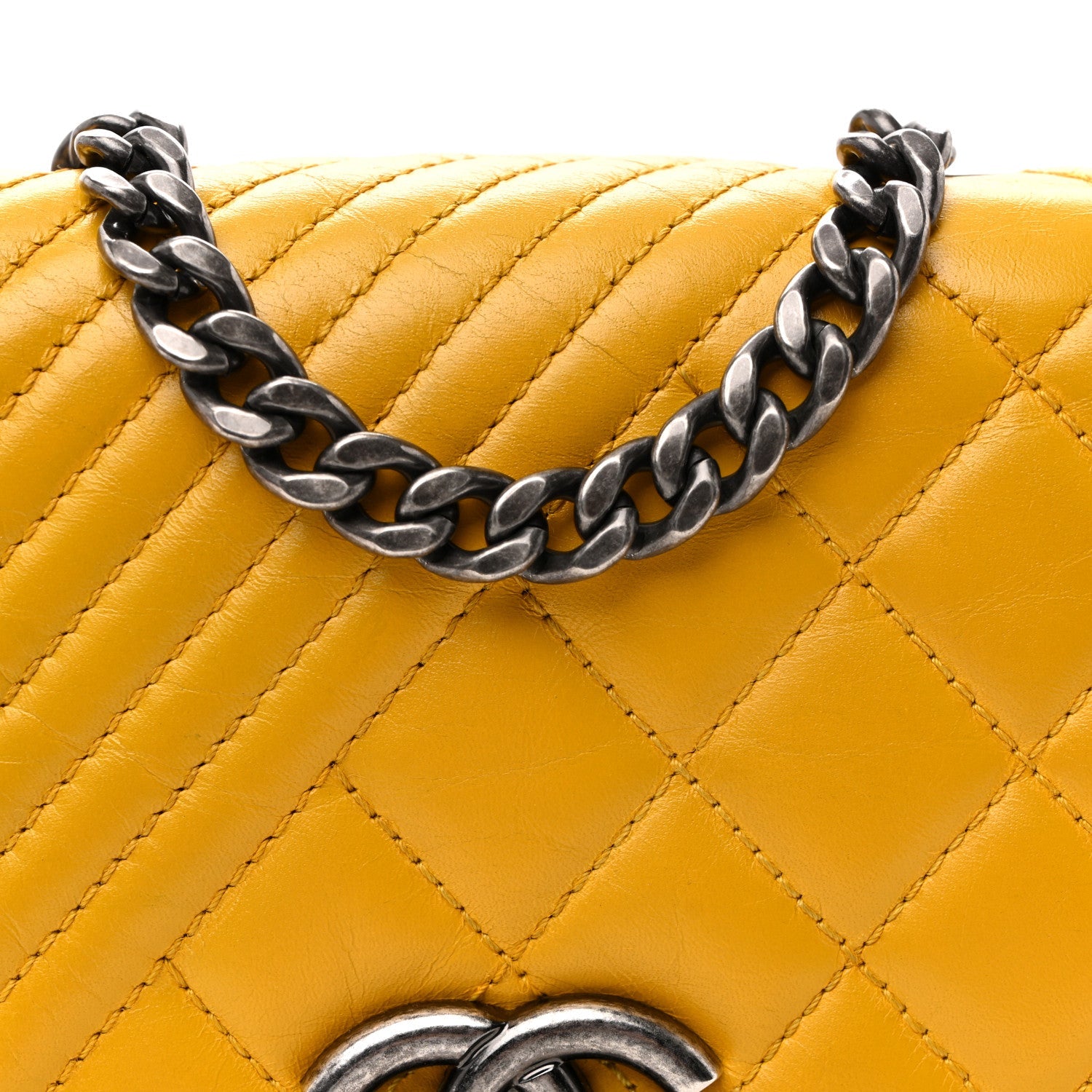Glazed Calfskin Quilted Small Coco Boy Flap Yellow