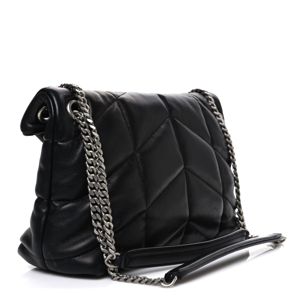 Lambskin Quilted Small Loulou Puffer Monogram Chain Satchel Black