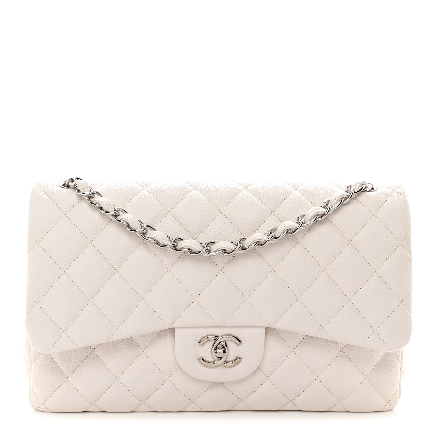 Caviar Quilted Jumbo Double Flap White