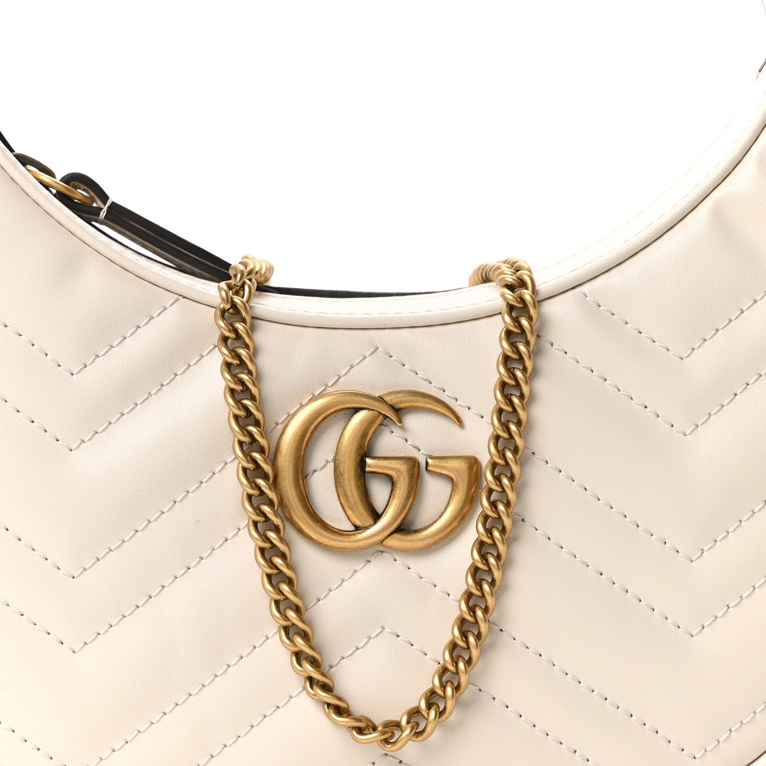 Calfskin Matelasse Chevron Mini GG Marmont Half Moon Hobo Mystic White