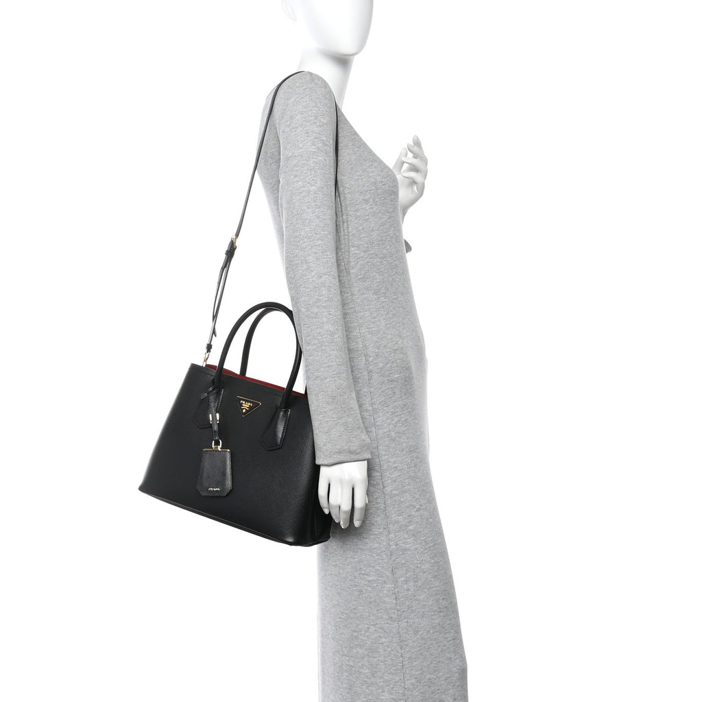 Saffiano Cuir Small Double Bag Black Fuoco