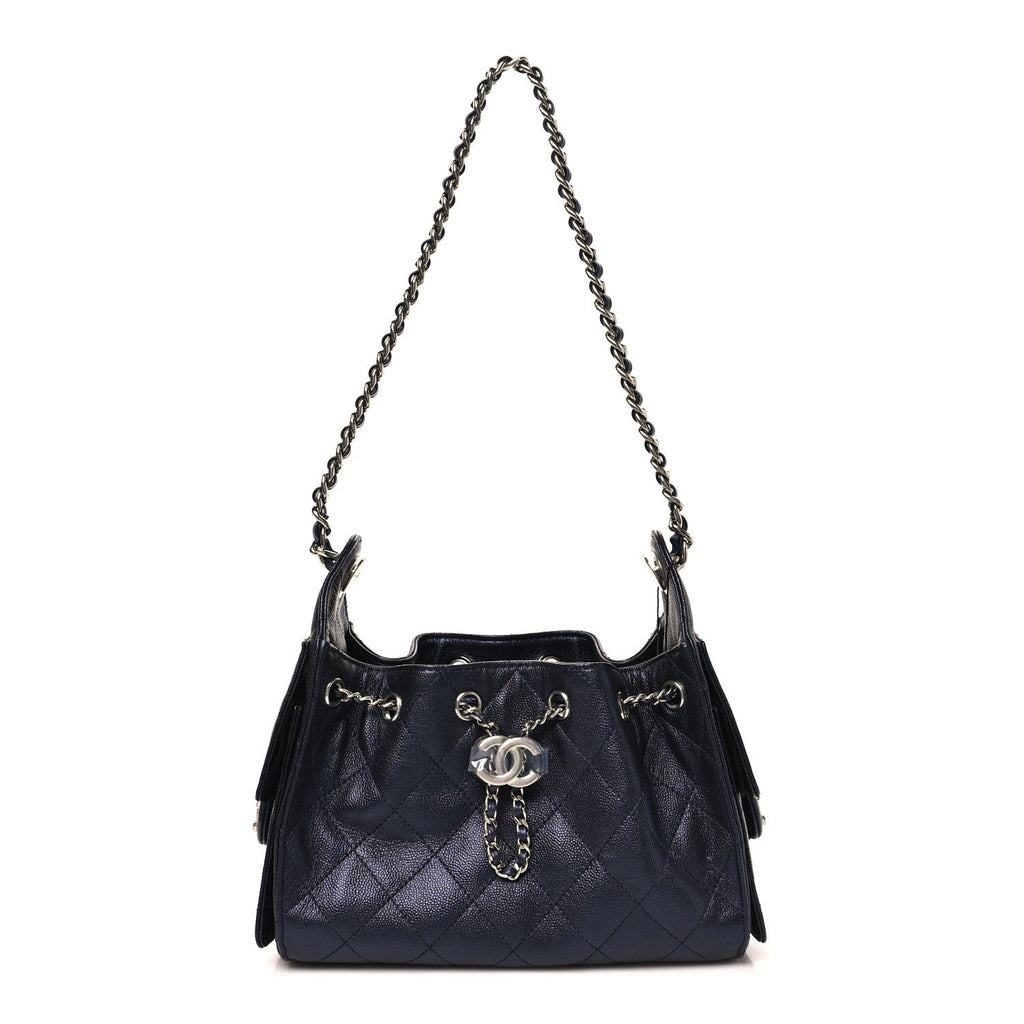 Metallic Caviar Quilted Mini Chanel 25 Handbag Dark Blue