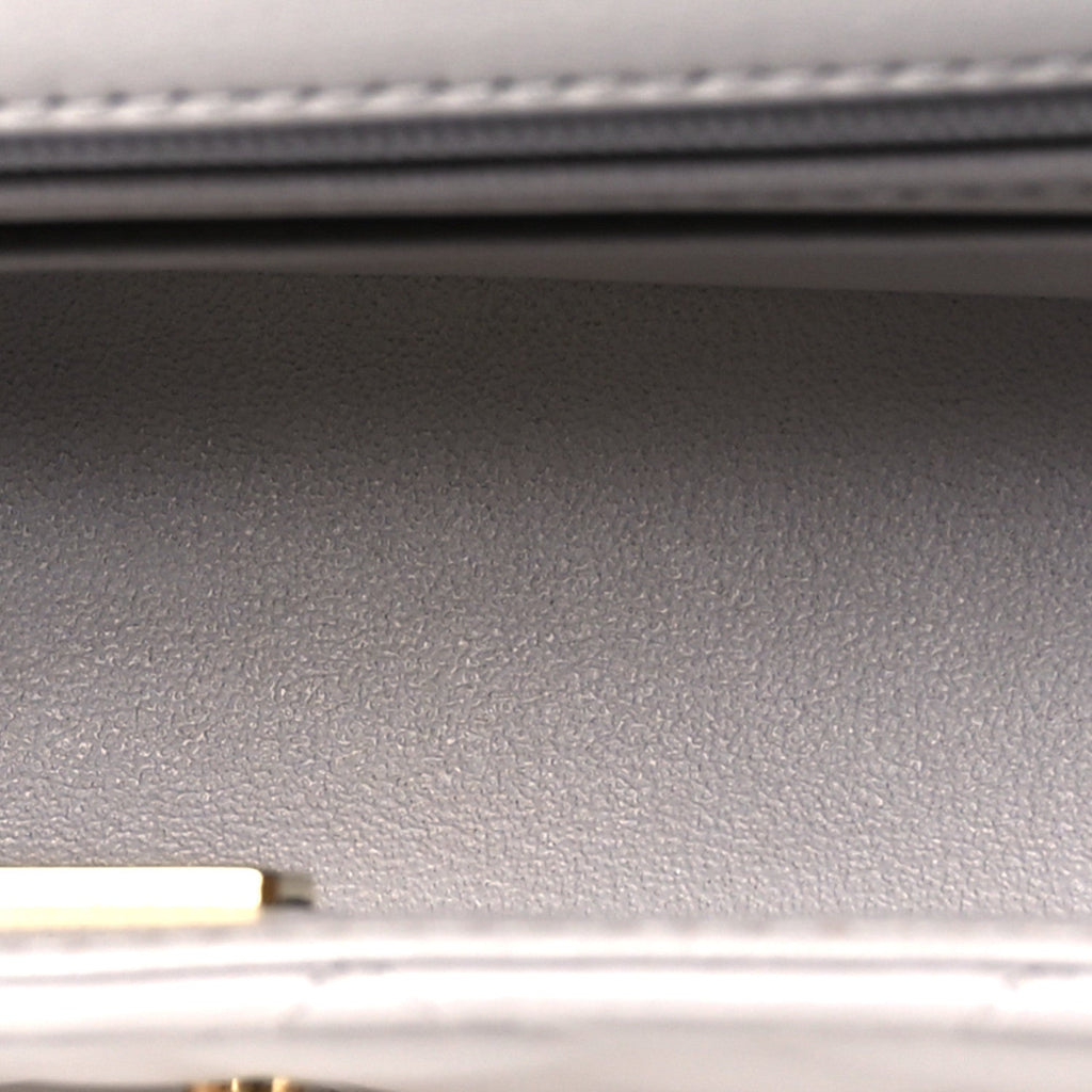 Lambskin Quilted Mini Top Handle Rectangular Flap Grey