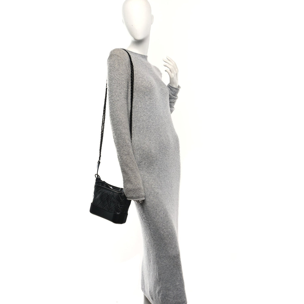 Aged Calfskin Quilted Small Gabrielle Hobo So Black