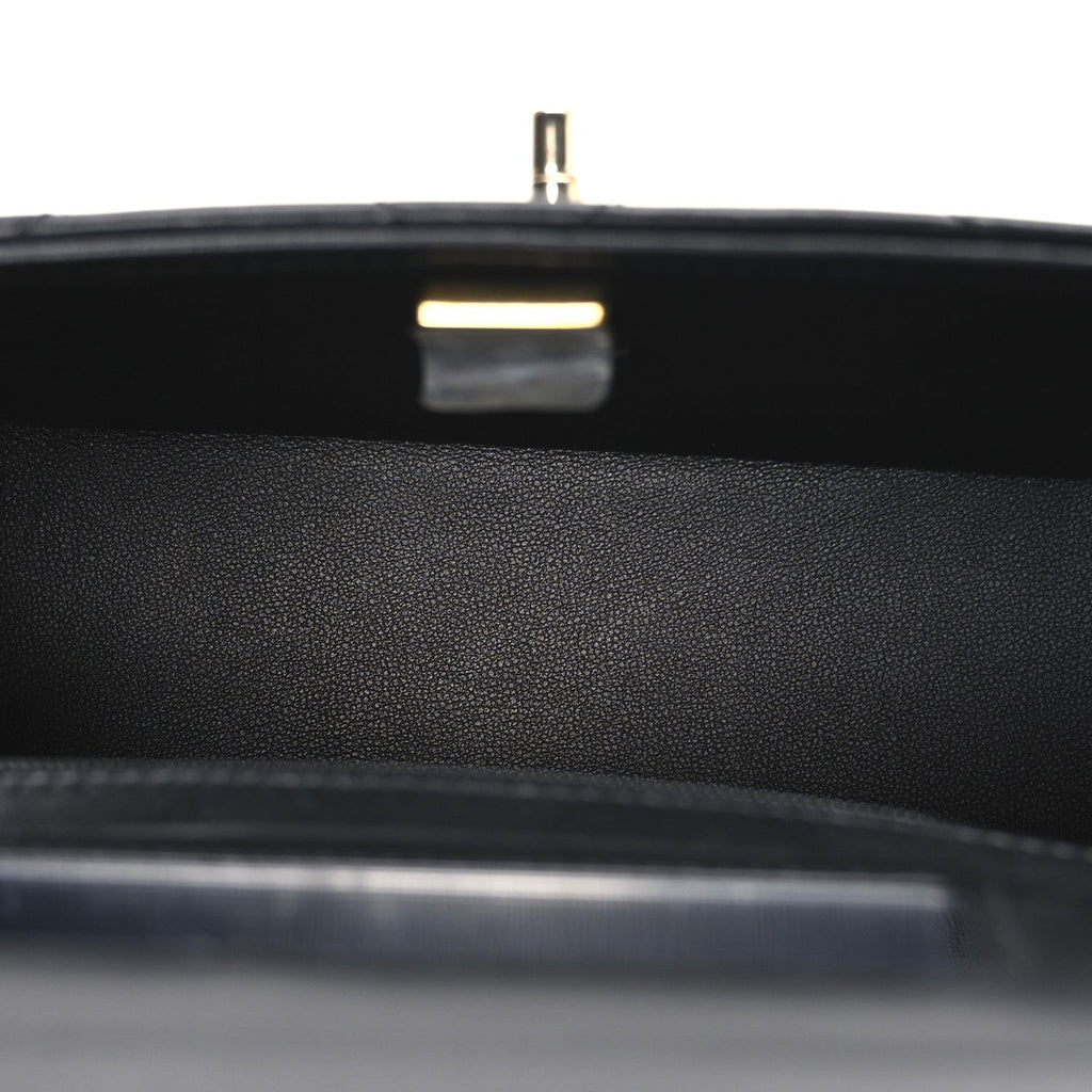 Shiny Calfskin Quilted CC Handle Vanity Flap Bag Black