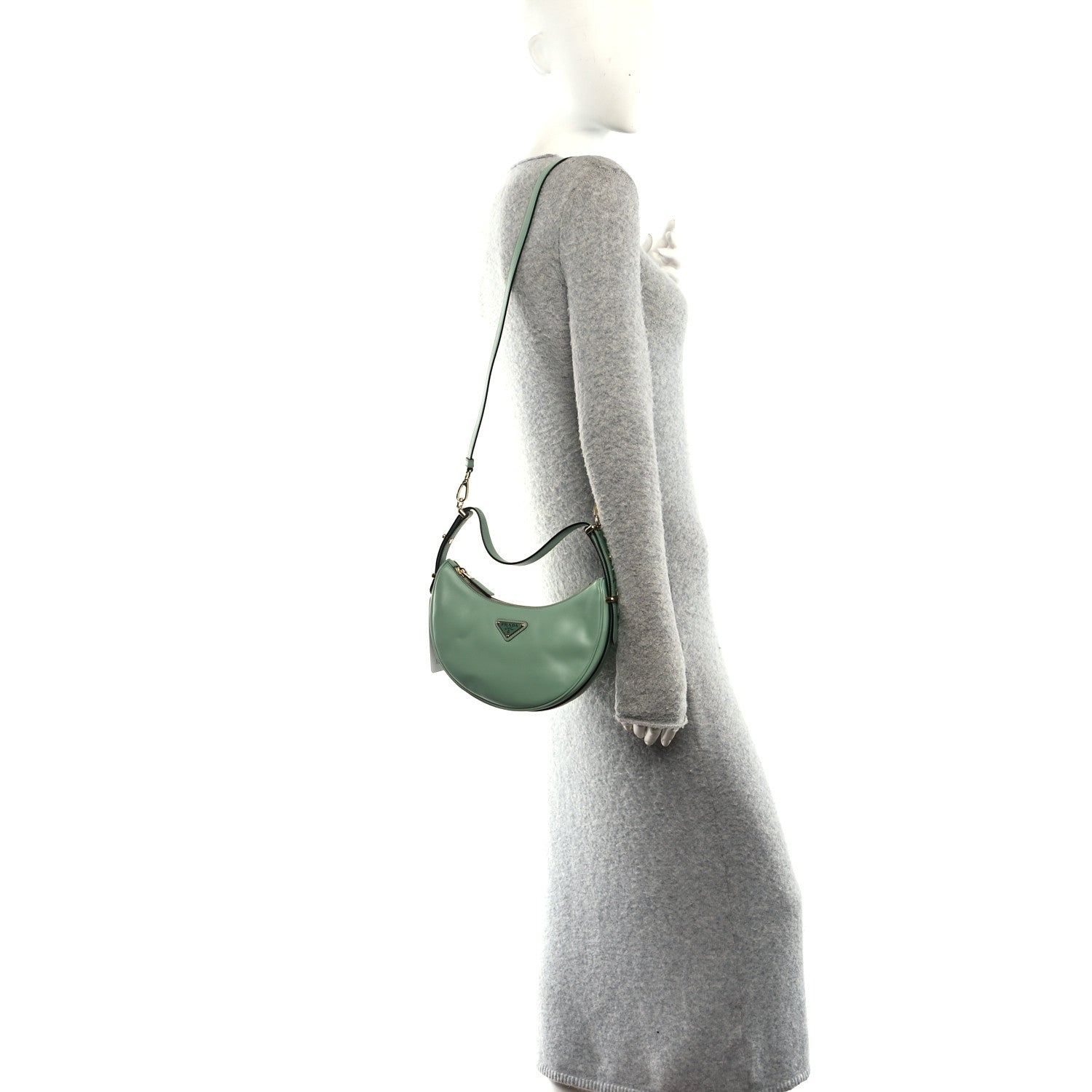 Soft Calfskin Arque Shoulder Bag Acquamarina