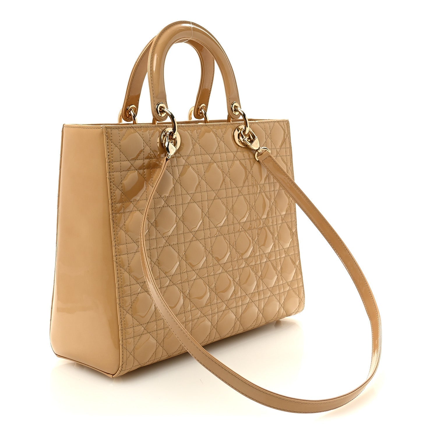 Patent Cannage Large Lady Dior Dark Beige