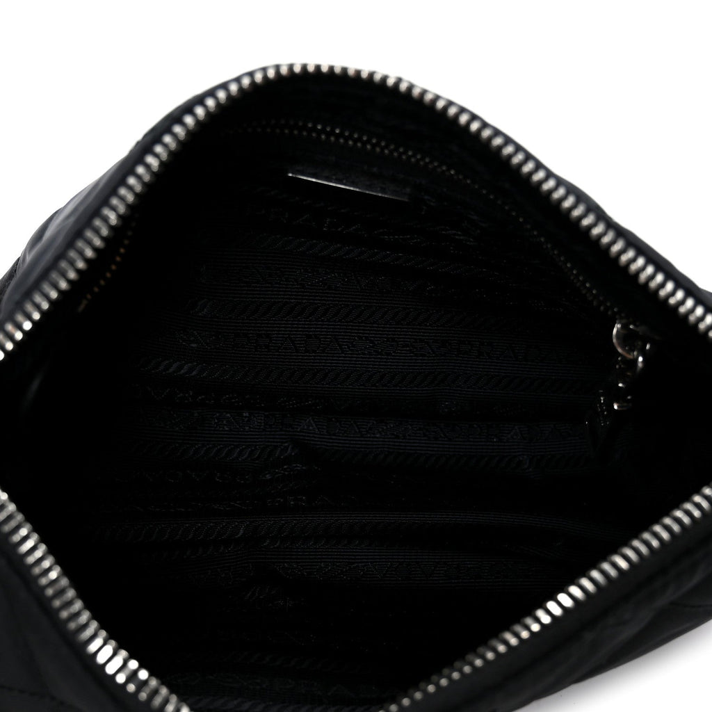 Nylon Tessuto Impuntu Quilted Crossbody Bag Black