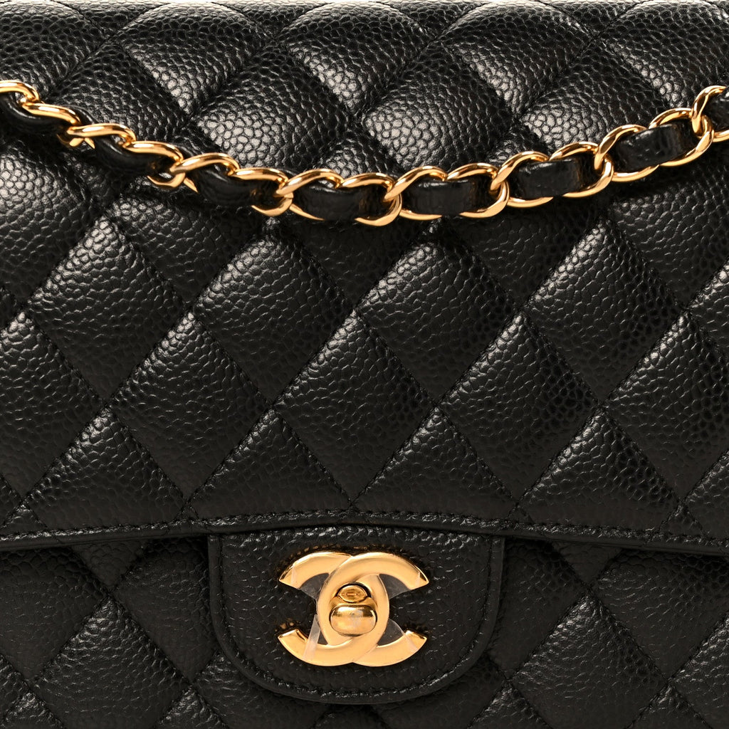 Caviar Quilted Medium Double Flap Black