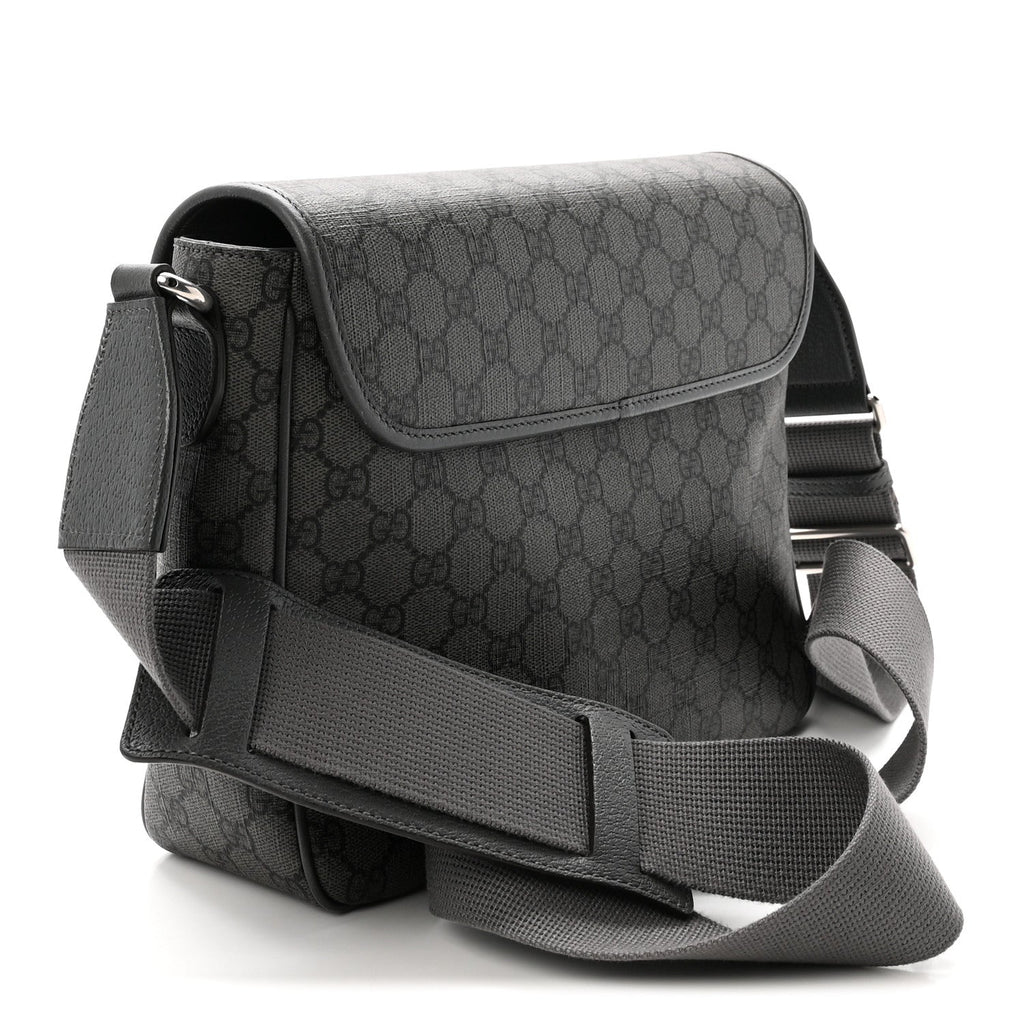 Tender GG Supreme Monogram Textured Dollar Calfskin Ophidia Messenger Bag Grey Black Graphite Grey