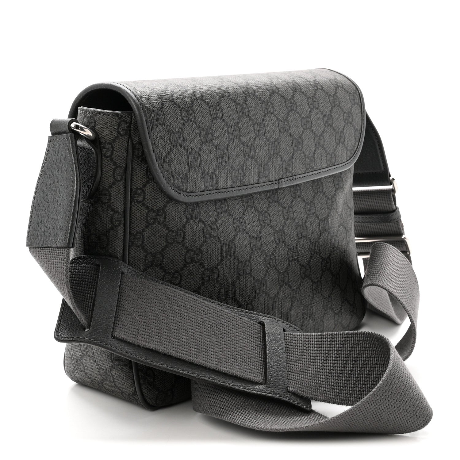 Tender GG Supreme Monogram Textured Dollar Calfskin Ophidia Messenger Bag Grey Black Graphite Grey