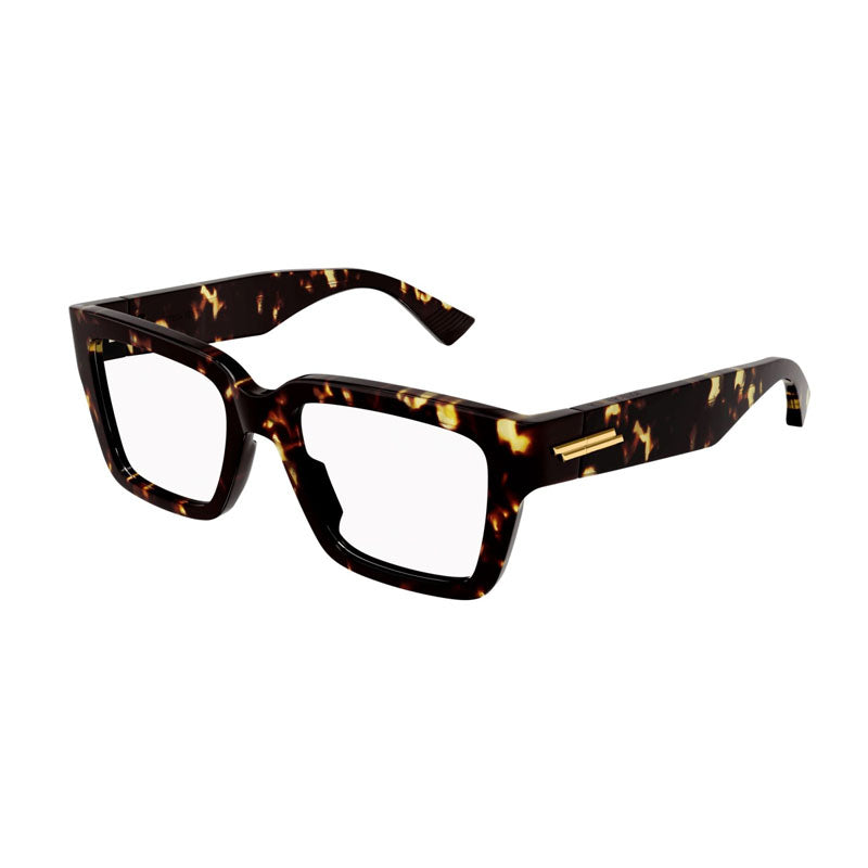 Bottega Veneta Eyeglasses Rectangle Full Rim, Havana Frame and Clear Demo Lenses Lens BV1190O002