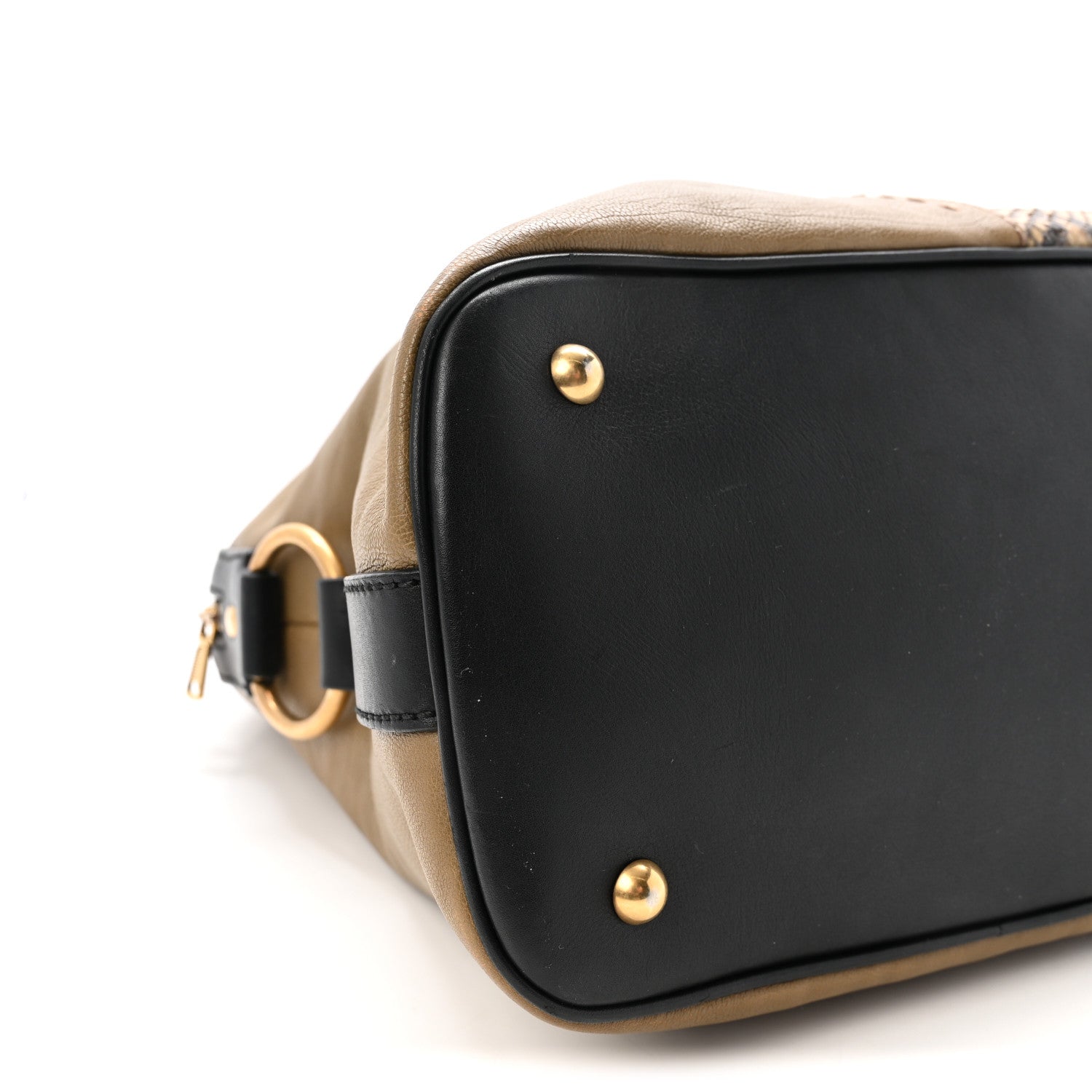 Calfskin Snakeskin Oversized Muse Satchel Black Beige