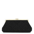 Tweed Quilted Kiss Lock Clutch Black