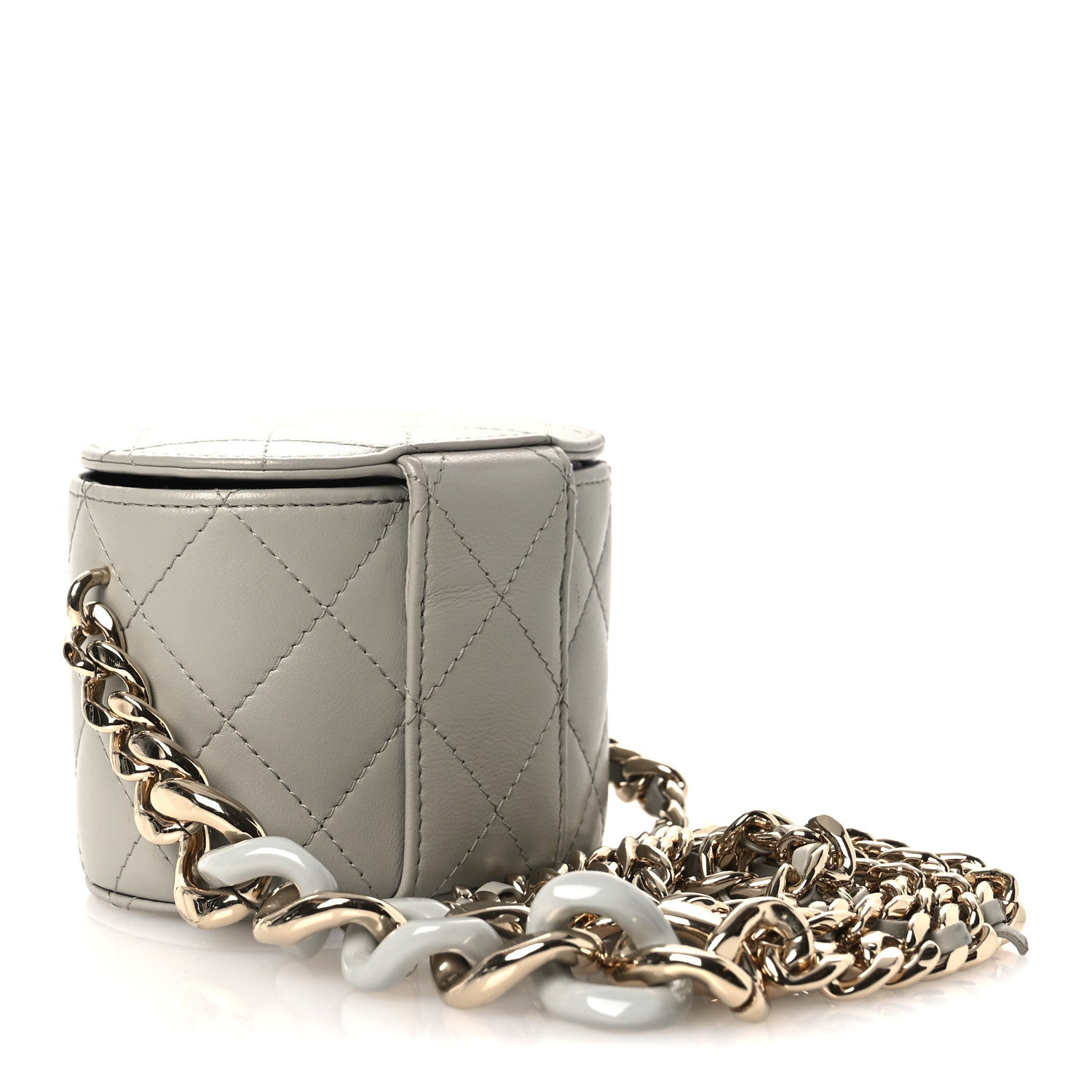 Lambskin Quilted Mini Vanity Case With Chain Grey