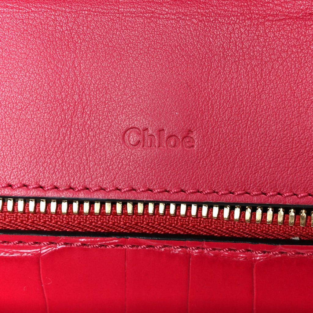 Calfskin Crocodile Embossed Mini C Vanity Bag Red