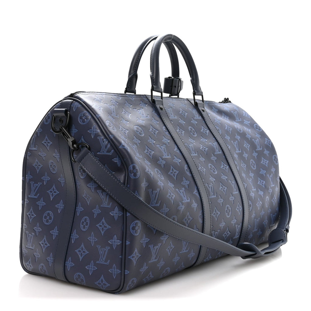 Calfskin Monogram Shadow Keepall Bandouliere 50 Navy