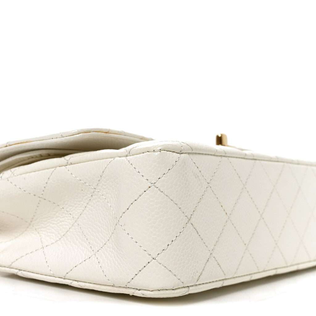Caviar Quilted Medium Double Flap White