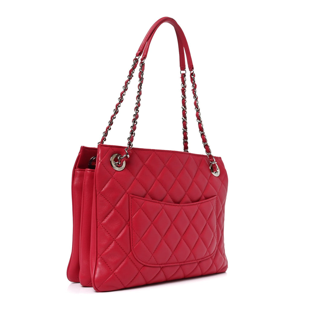 Lambskin Quilted Accordion Shopping Tote Dark Pink