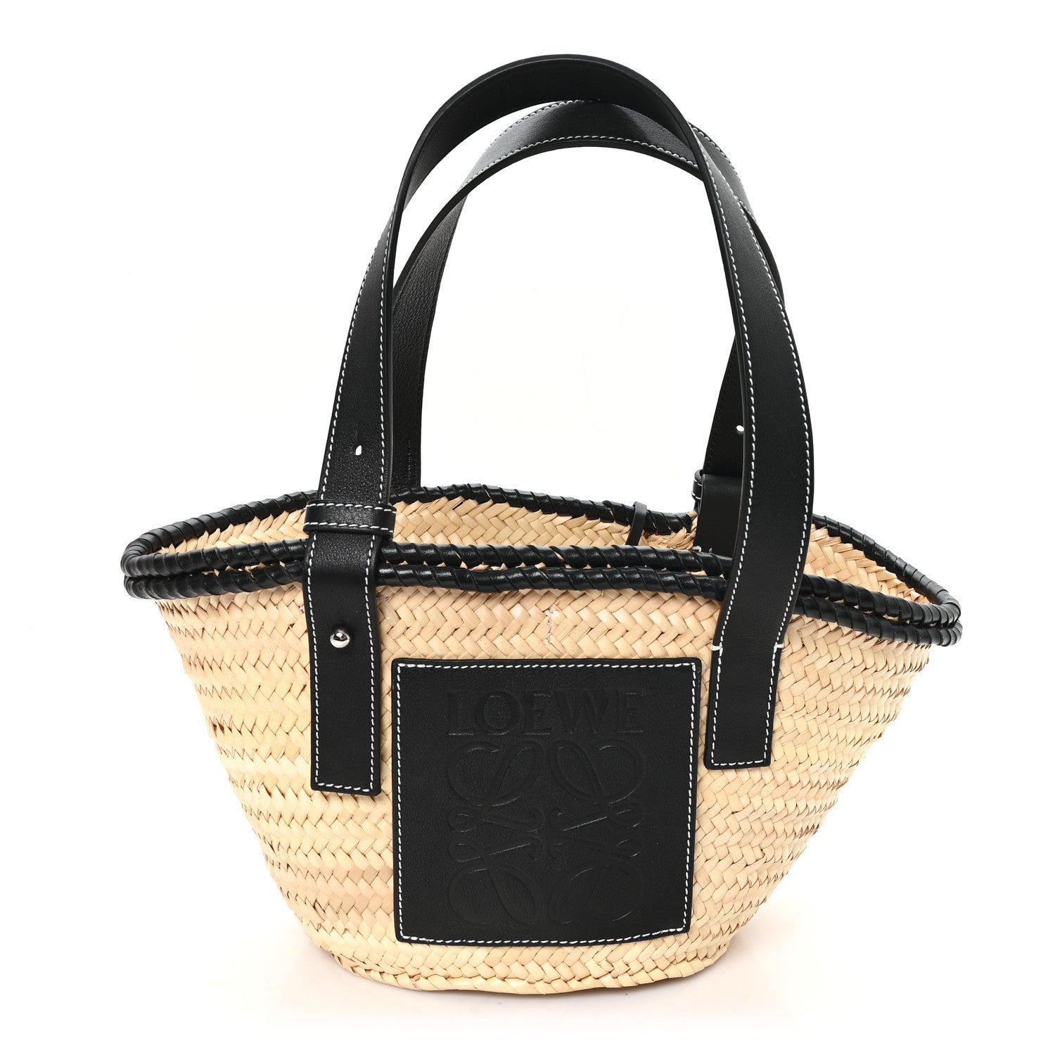 Raffia Small Basket Tote Bag Natural Black