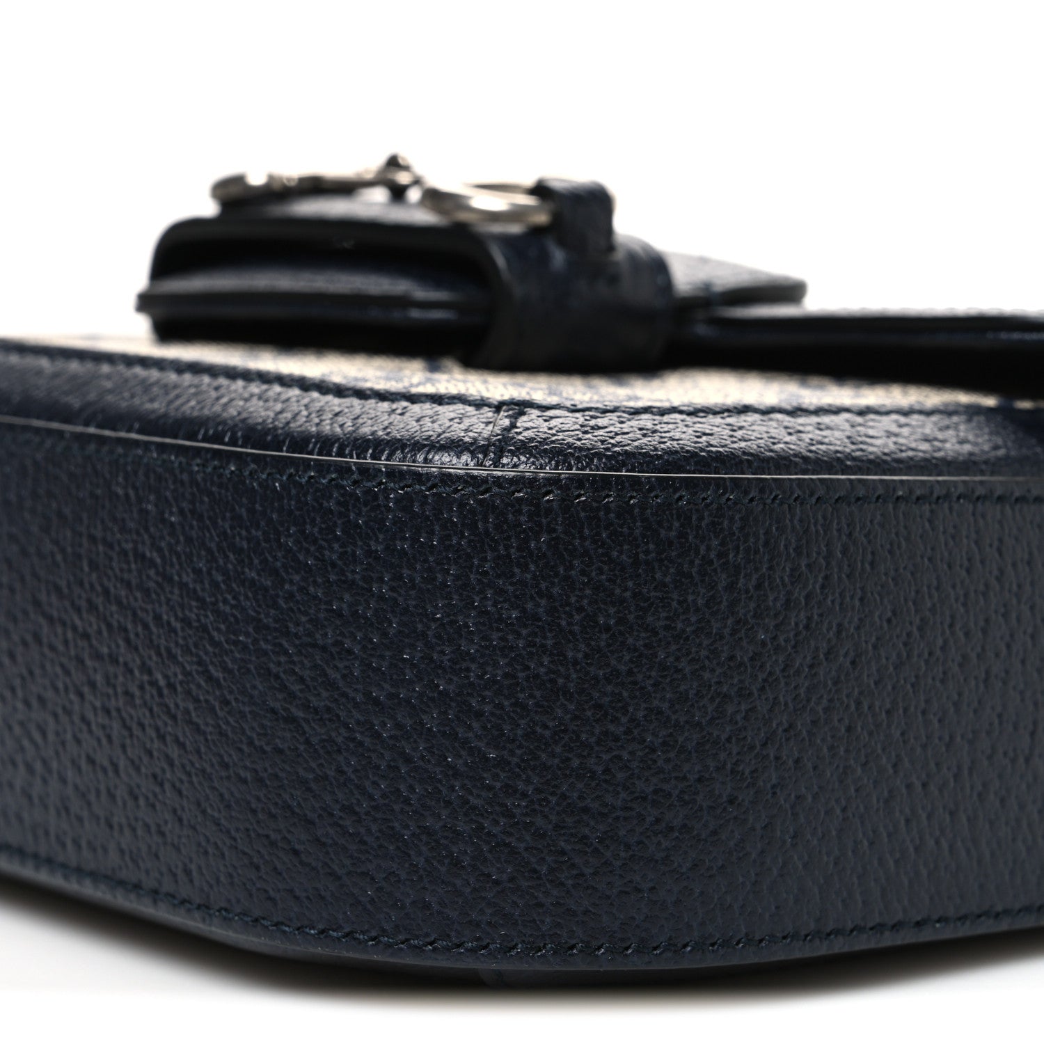 GG Supreme Monogram Textured Dollar Calfskin Web Mini Horsebit 1955 Shoulder Bag Beige Blue