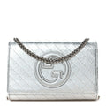 Metallic Sakai Be Green Calfskin Diagonal Stitched Blondie Wallet on Chain Silver