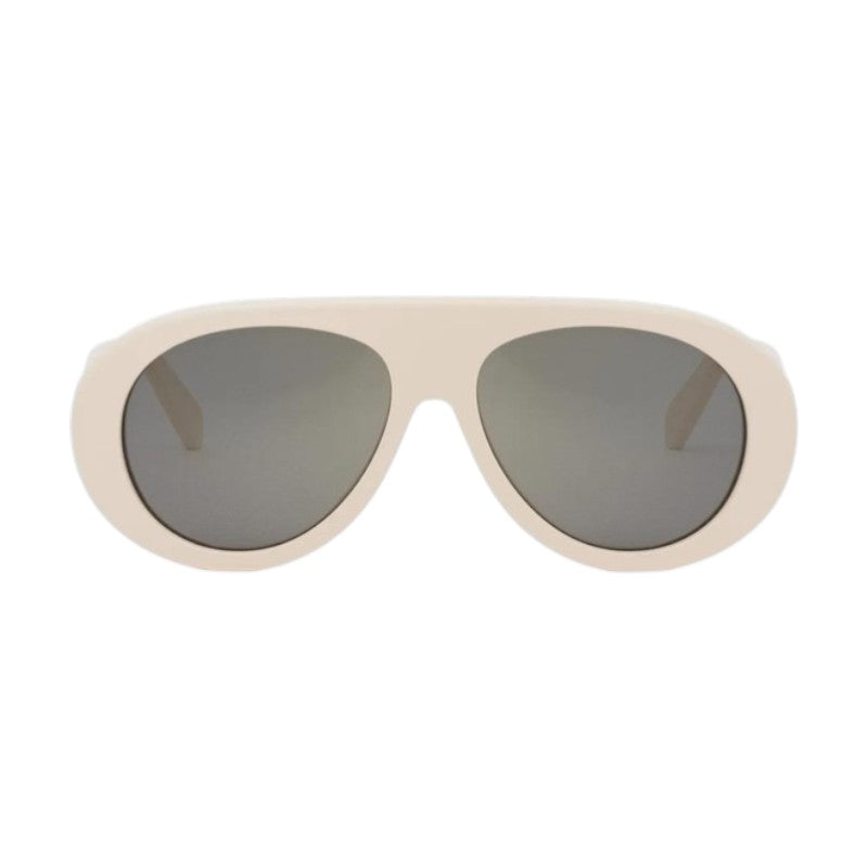 Celine Sunglasses Aviator Full Rim, Ivory Frame and Smoke Mirror Lens CL40300U25C