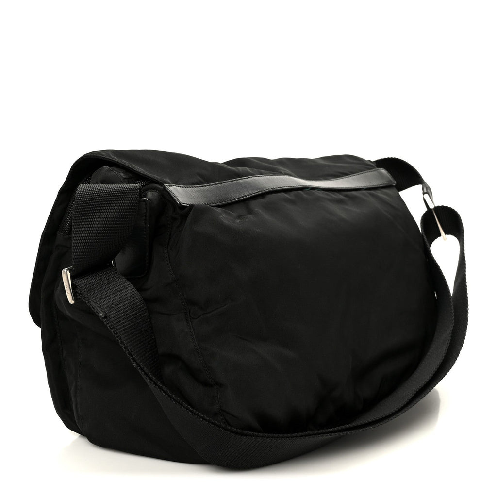 Tessuto Nylon Saffiano Double Buckle Messenger Shoulder Bag Black