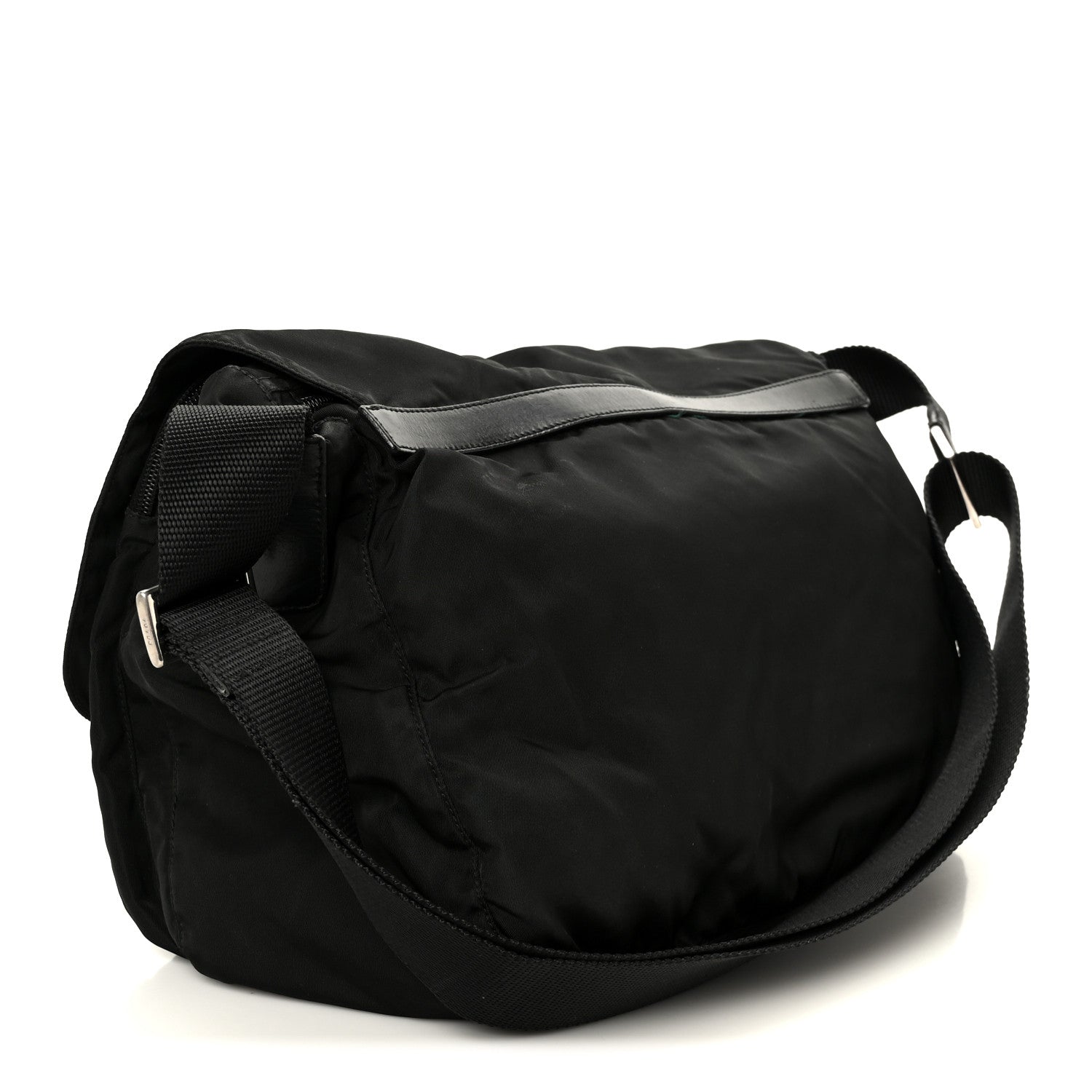 Tessuto Nylon Saffiano Double Buckle Messenger Shoulder Bag Black