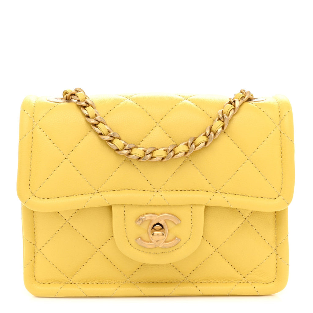 Caviar Quilted Mini Sweet Classic Flap Yellow