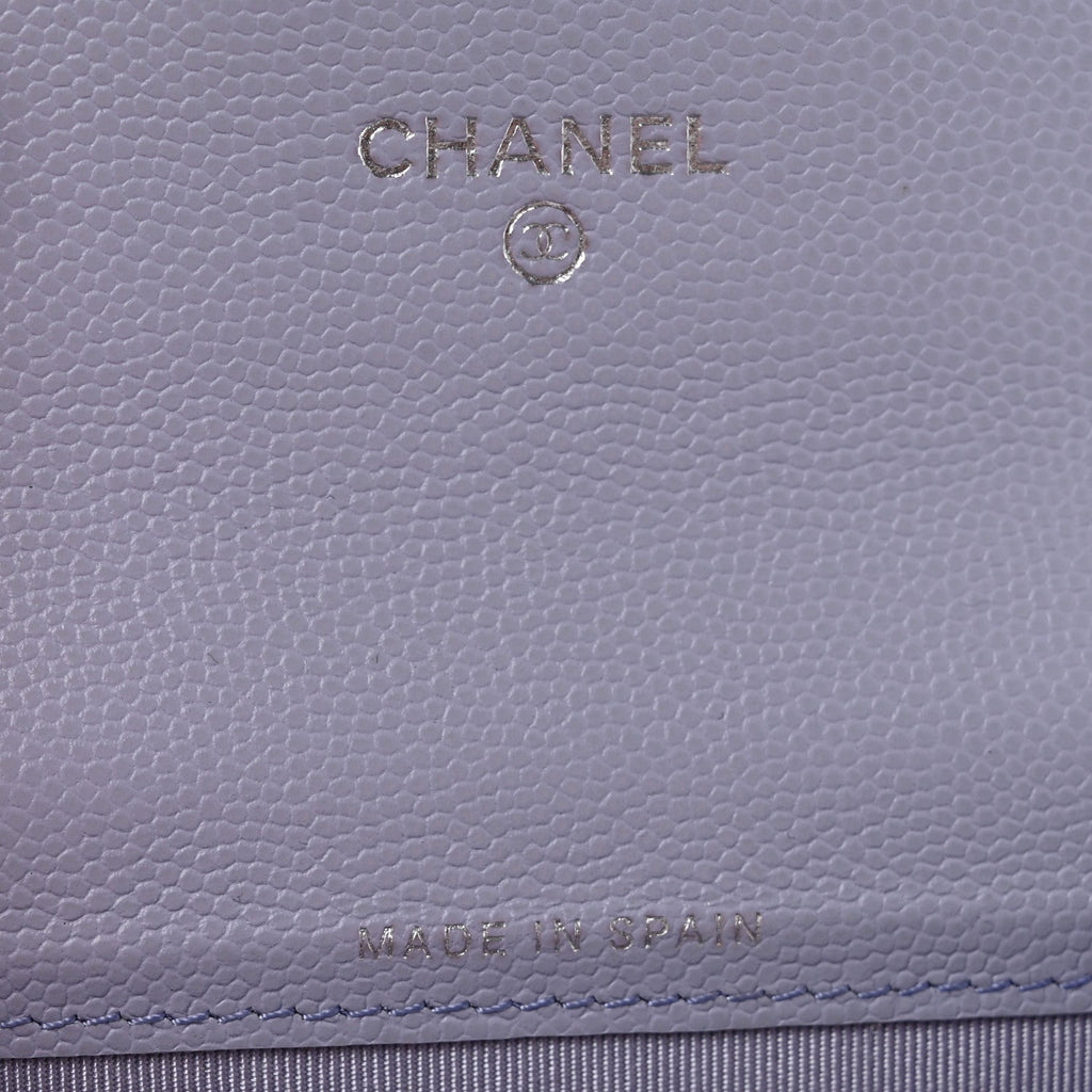 Caviar Quilted Flap Card Holder Wallet Light Purple
