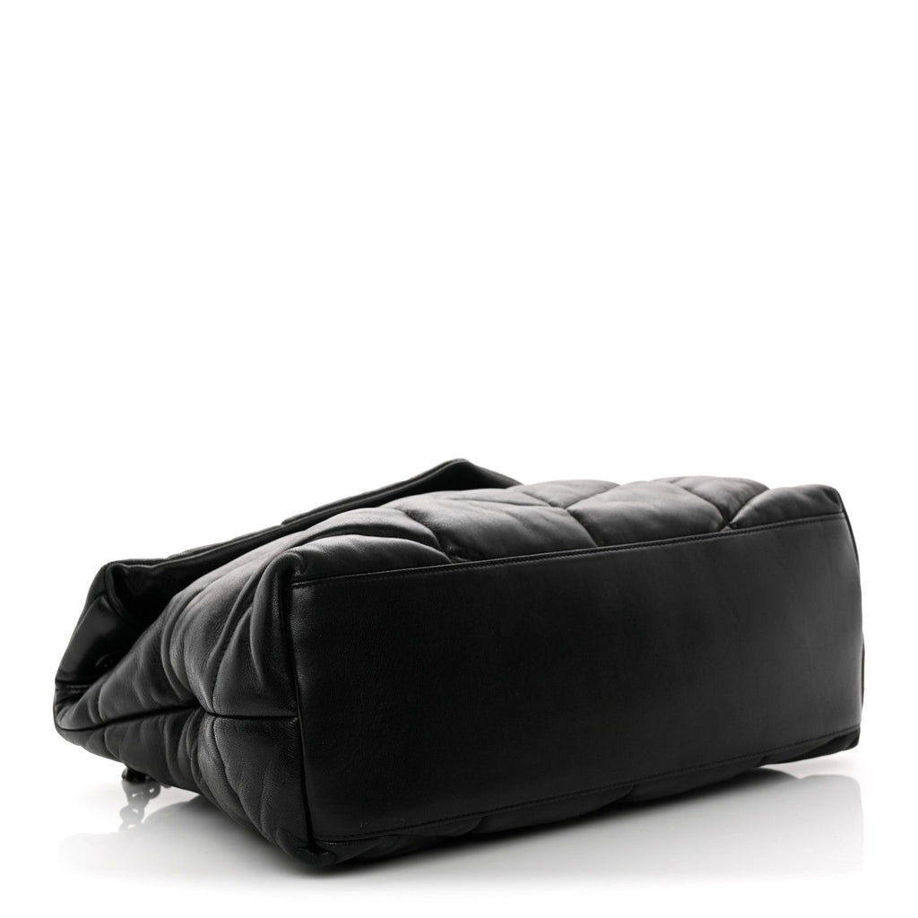 Lambskin Quilted Monogram Monochrome Small Loulou Puffer Chain Satchel Black