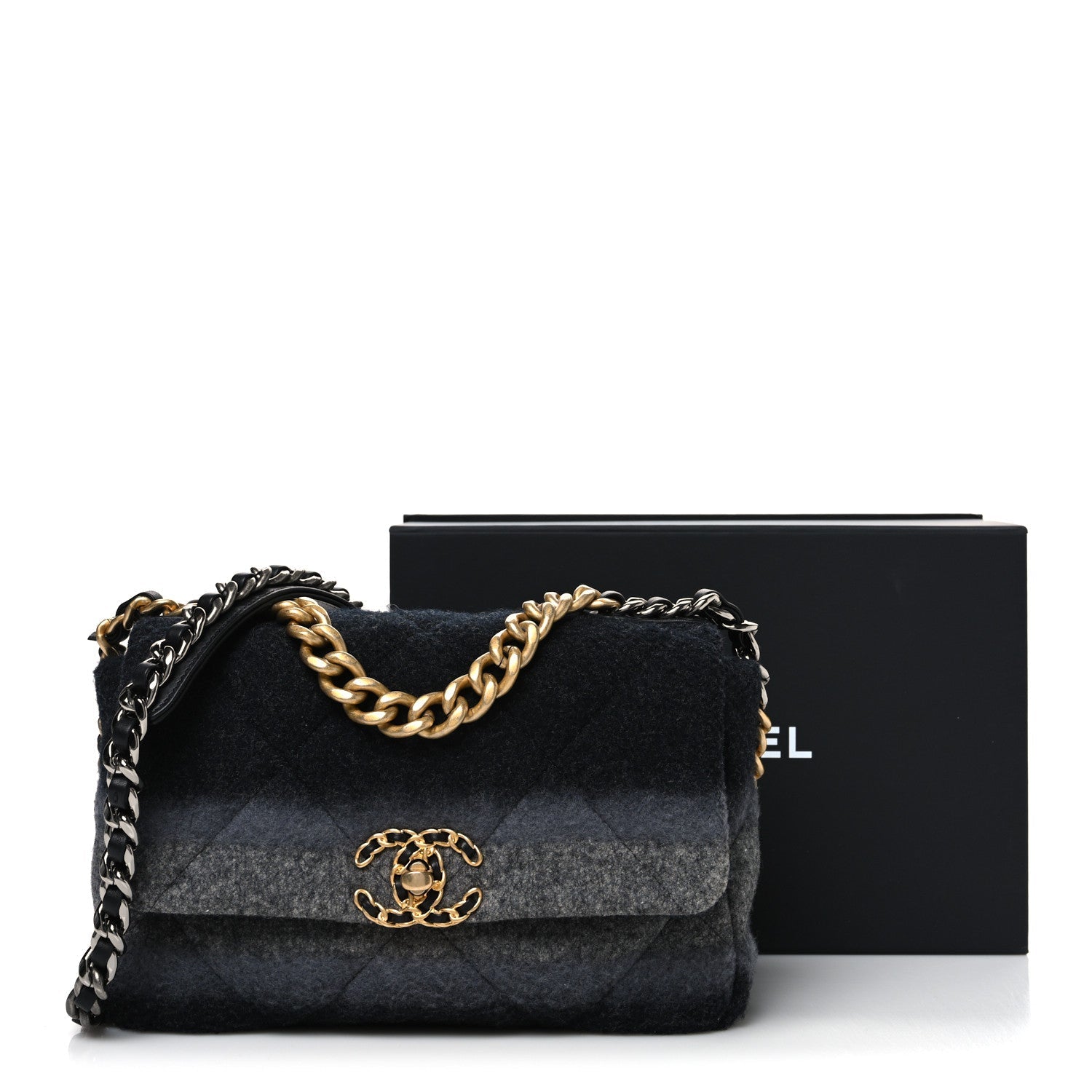 Wool Quilted Medium Chanel 19 Flap Black Grey