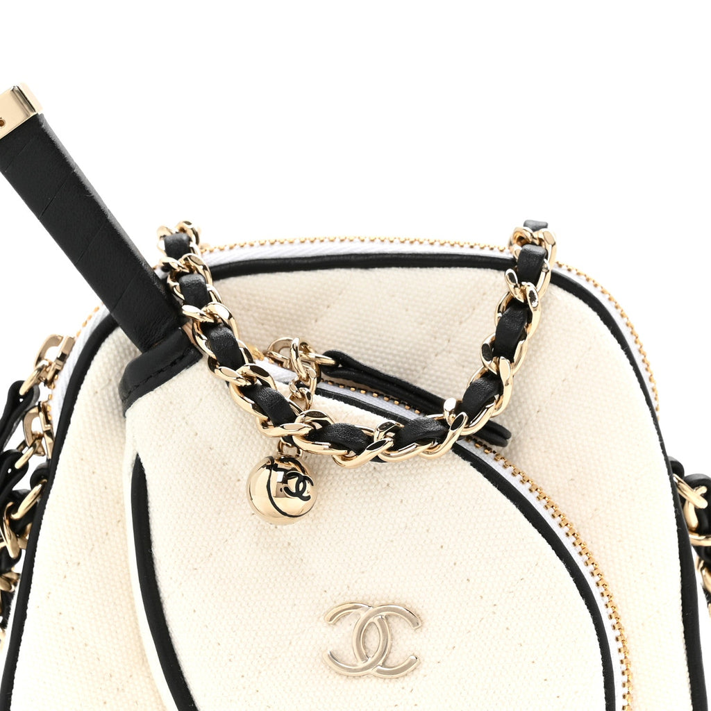 Canvas Calfskin Tennis Racket Mini Bag White Black