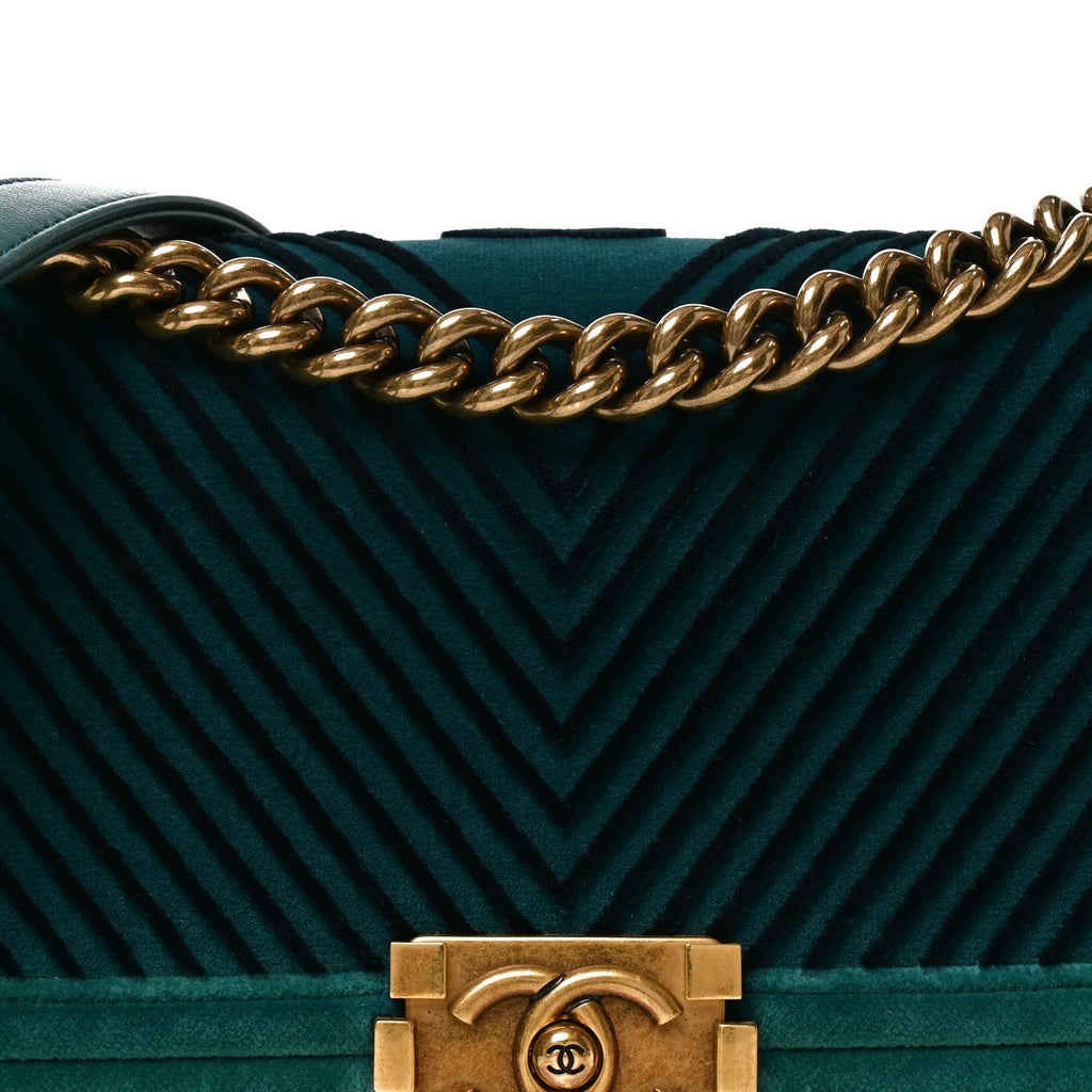 Velvet Chevron Quilted Medium Boy Flap Peacock Blue