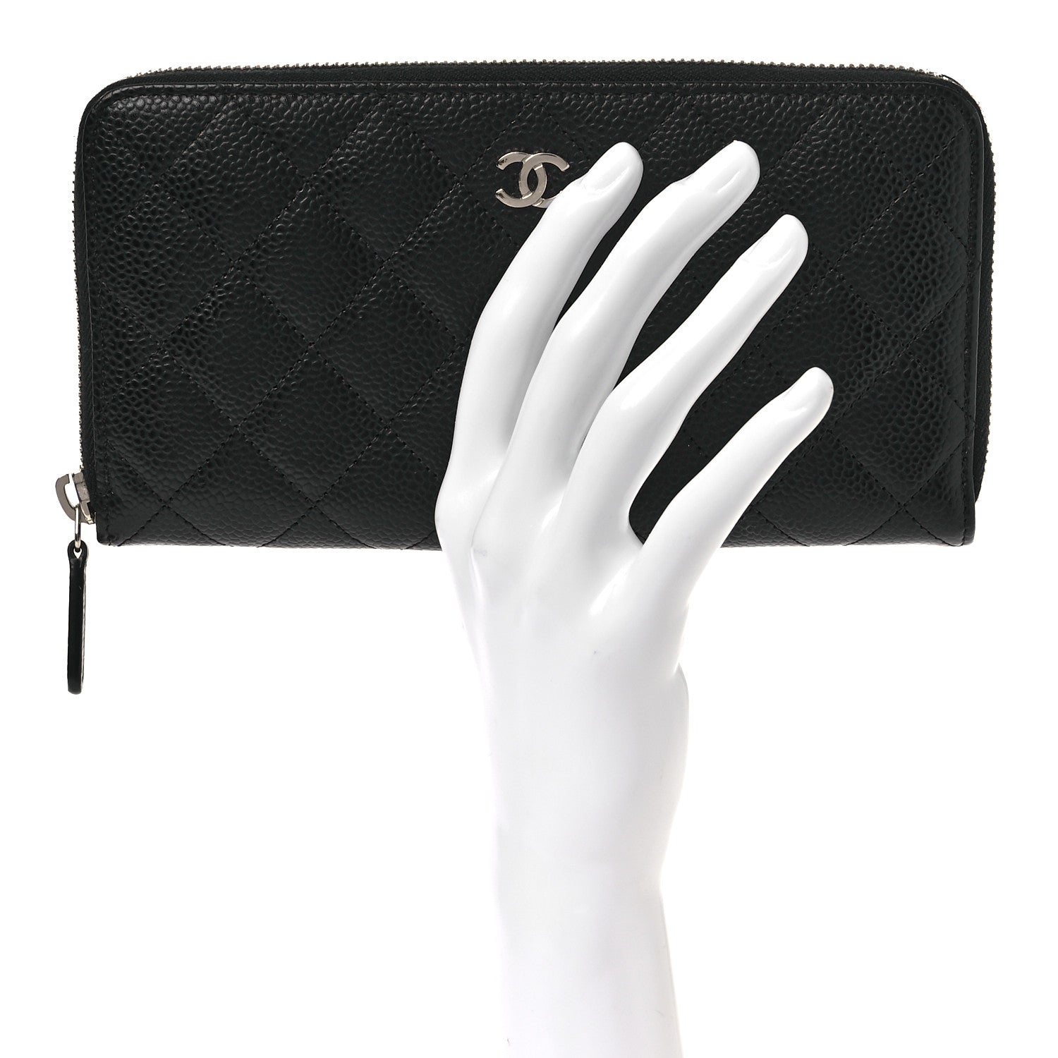 Caviar Quilted Large Gusset Zip Around Wallet Black
