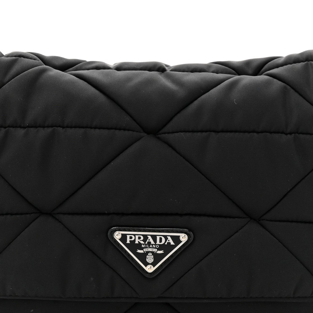 Re-Nylon Quilted Padded Flap Shoulder Bag Black