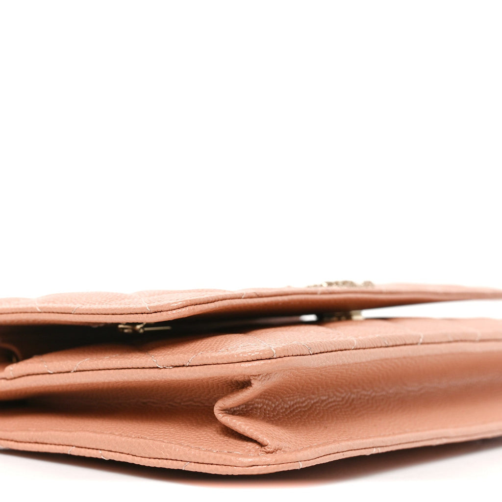 Caviar Quilted Perforated Metal CC Wallet On Chain WOC Beige