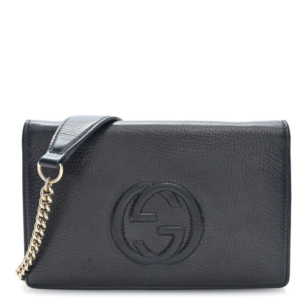 Pebbled Calfskin Soho Wallet On Chain Black
