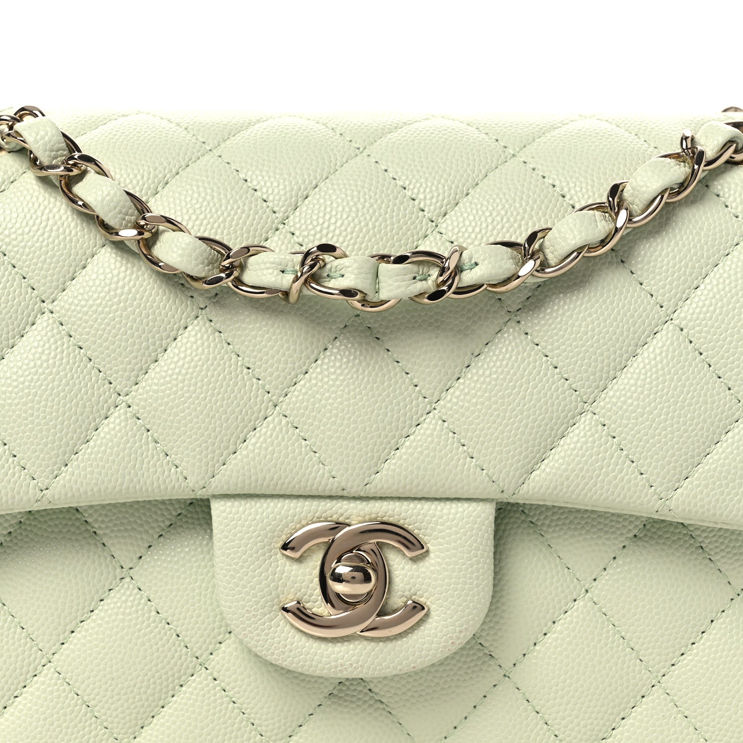 Caviar Quilted Small Double Flap Light Green