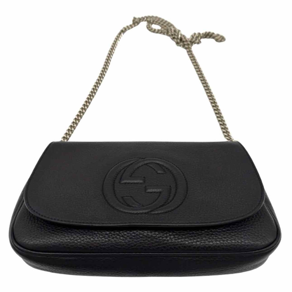 GUCCI Pebbled Calfskin Medium Soho Flap Crossbody Black