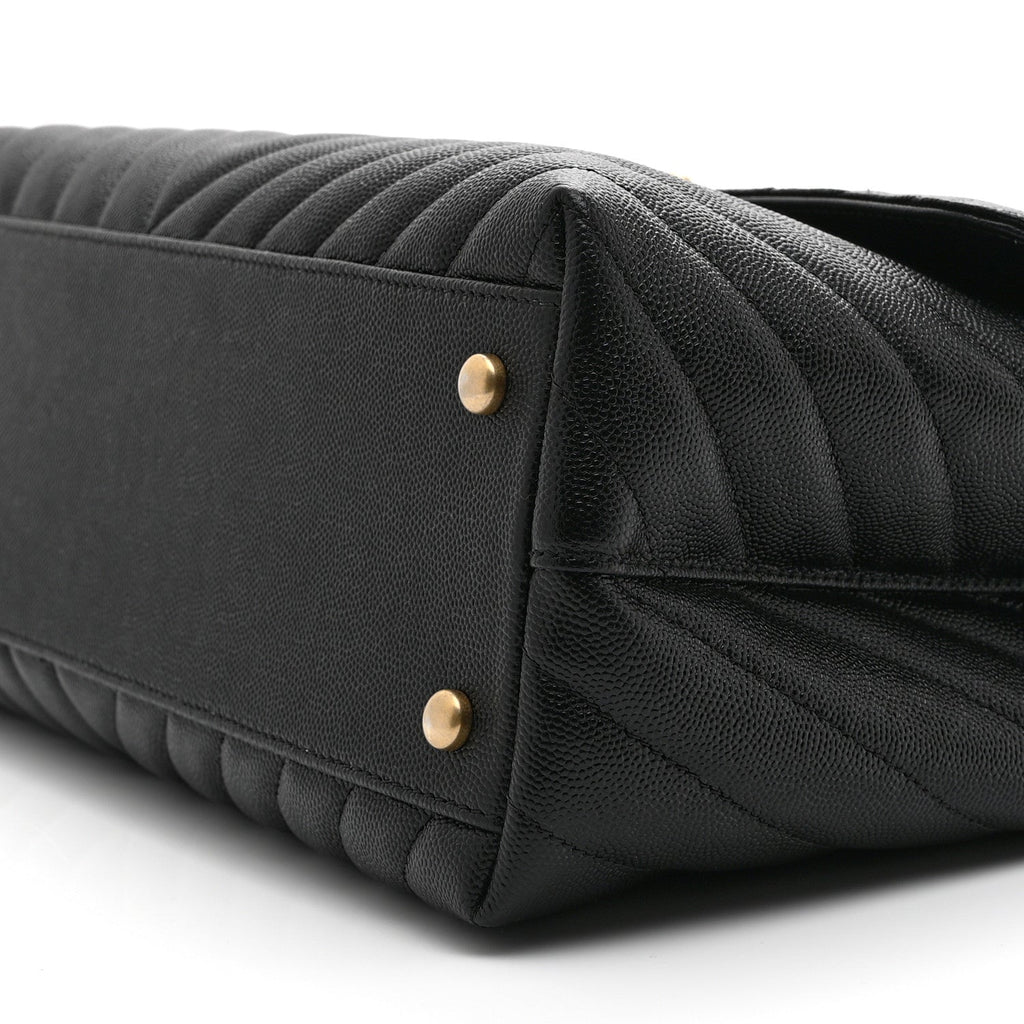 Caviar Chevron Quilted Medium Coco Handle Flap Black