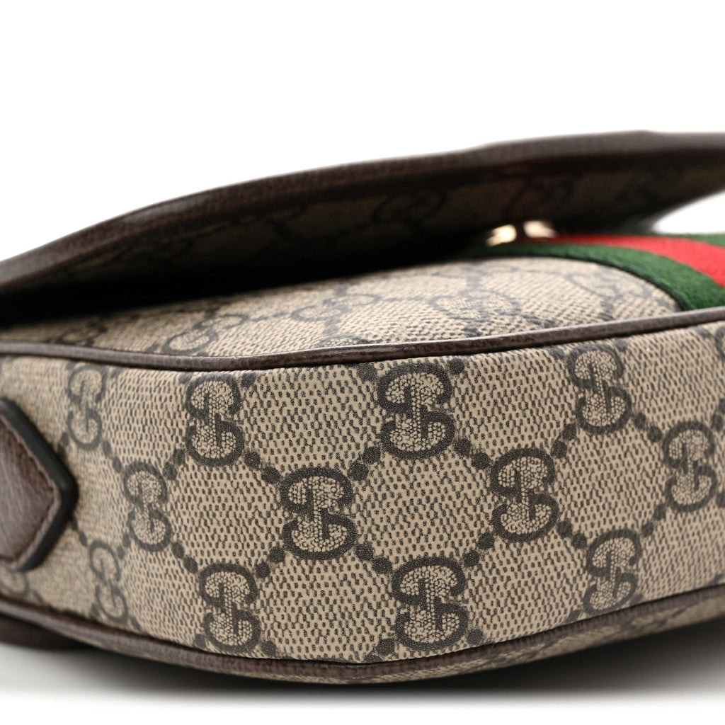 GG Supreme Monogram Textured Dollar Calfskin Small Ophidia Top Handle Shoulder Bag Beige Brown