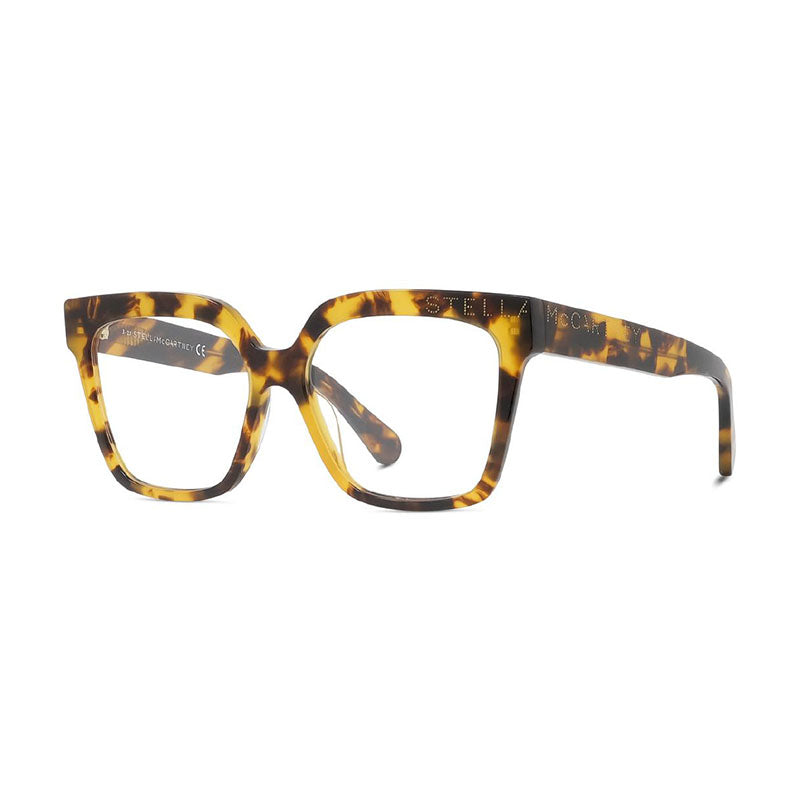 Stella McCartney Eyeglasses Square Full Rim, Shiny Havana Frame and Clear Demo Lenses Lens SC50025I053