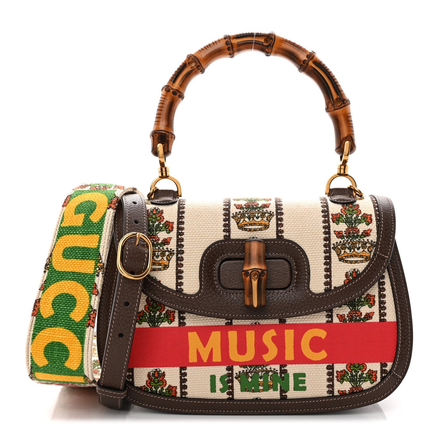 Canvas Calfskin 100 Centennial Music Medium Bamboo 1947 Top Handle Bag Multicolor