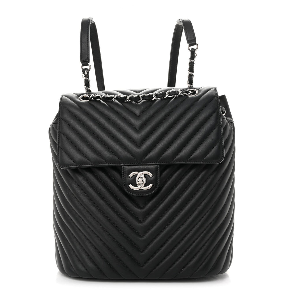 Calfskin Chevron Quilted Large Urban Spirit Backpack Black